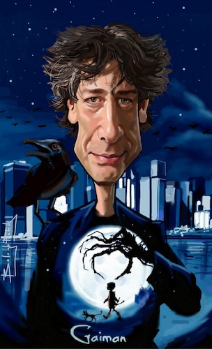 Cartoon: Neil Gaiman (medium) by bpatric tagged neilgaiman,gaiman,coraline,americangods,author,cartoon,art,digital,fanart