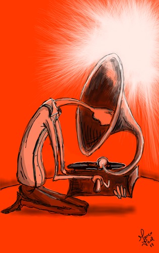 Cartoon: mergulhado na musica (medium) by loboloco tagged music,grafonola