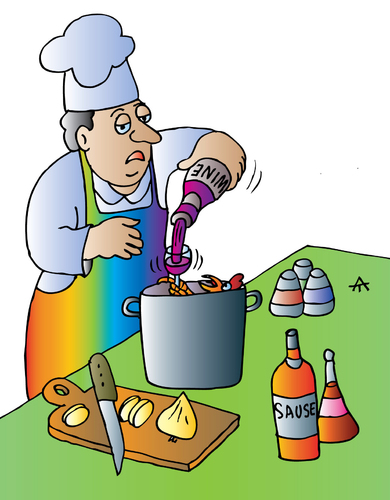 Cartoon: cook and wine (medium) by Alexei Talimonov tagged wine,cooking,restaurant,koch,cook