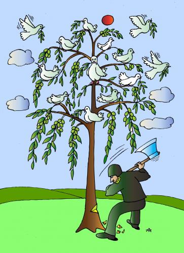 Cartoon: Olive Tree and Soldier (medium) by Alexei Talimonov tagged olive,tree,soldier,nature,freedom,dove,peace