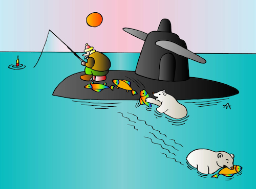 Cartoon: polar bears and submarine (medium) by Alexei Talimonov tagged military
