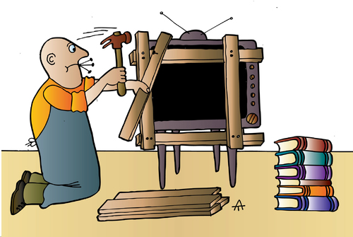 Cartoon: TV Man and Book (medium) by Alexei Talimonov tagged man,book,tv