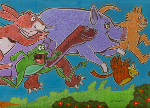 Cartoon: Flying Animals (medium) by Cartoons and Illustrations by Jim McDermott tagged childrensbook,fantasy,animals,frog,cat,pig,turtle