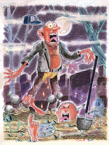 Cartoon: Graveyard Artist (medium) by Cartoons and Illustrations by Jim McDermott tagged graveyard,scary,horror,gravedigger,artist