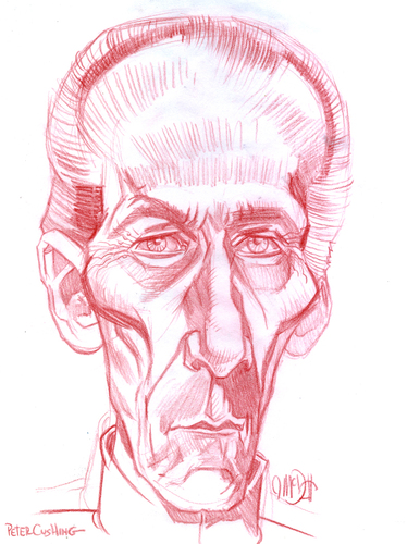 Cartoon: Peter Cushing (medium) by Cartoons and Illustrations by Jim McDermott tagged movies,caricature,linedrawing,horror,fantasy