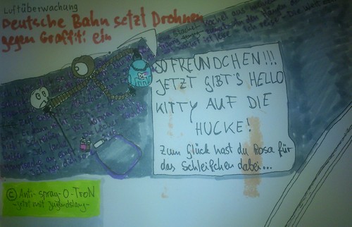 Cartoon: Deutsche Bahn setzt Drohnen gege (medium) by hartabersair tagged graffiti,bahn,maschinen