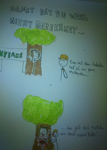 Cartoon: sich an Bäume ketten (medium) by hartabersair tagged greenpeace,bäume