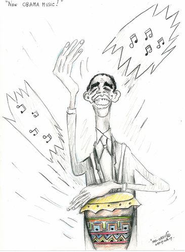 Cartoon: New Obama Music (medium) by Raquel tagged obama,caricature