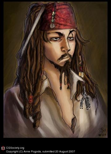 Cartoon: Captain Jack Sparow (medium) by Azurelle tagged azurelle,anne,pogoda,captain,jack,sparrow,cartoon,