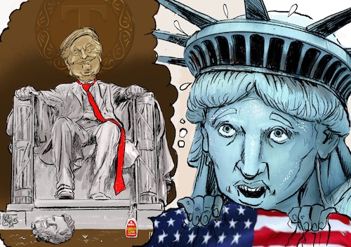 Cartoon: Democracy at stake? (medium) by jean gouders cartoons tagged trump,usa,election,president,harris,trump,usa,election,president,harris