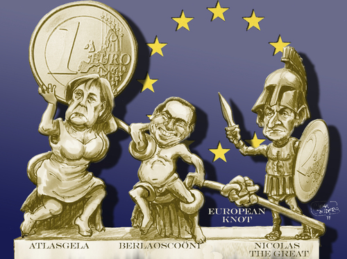 Cartoon: European mythical figures (medium) by jean gouders cartoons tagged euro,crisis,merkel,sarkozy,berlusconi,eu,sarkozy,berlusconi,eu,merkel