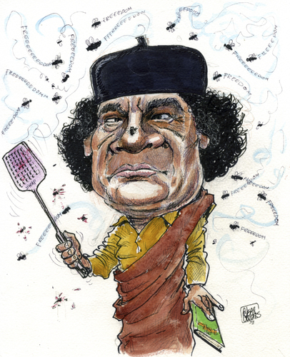 Cartoon: Khadaffi fights back. (medium) by jean gouders cartoons tagged khadaffi,revolution,uprise,libia,gaddafi,politiker,revolution