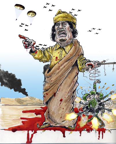 Cartoon: Khadaffi losing control (medium) by jean gouders cartoons tagged khadaffi,revolution,uprise,libia,gaddafi,politiker,revolution