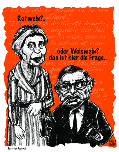 Cartoon: Sartre et Beauvoir (medium) by jean gouders cartoons tagged filosofy,sartre,beauvoir,existentialism,jean,gouders