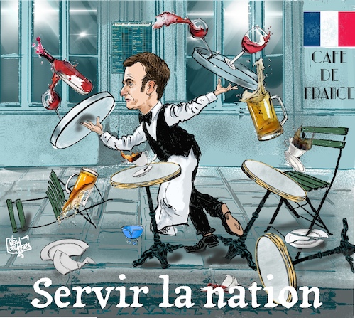 Cartoon: Serving the nation (medium) by jean gouders cartoons tagged macron,chaos,france,pm,macron,chaos,france,pm