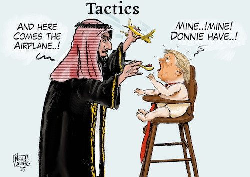 Cartoon: Tactics (medium) by jean gouders cartoons tagged trump,presents,gulf,plane,trump,presents,gulf,plane