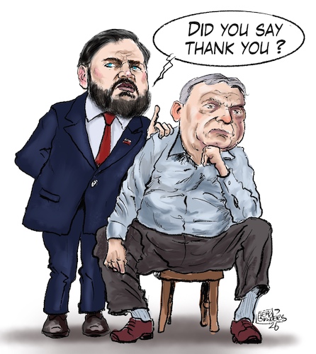Cartoon: Vance helps (medium) by jean gouders cartoons tagged vance,orban,election,vance,orban,election
