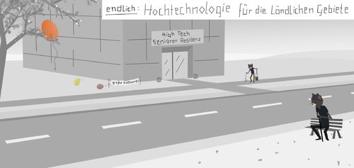 Cartoon: High Tech auf dem Land (medium) by Bonville tagged katzenland,high,tech,senioren,residenz