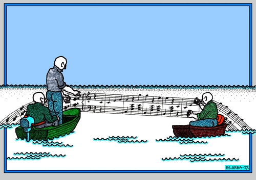 Cartoon: AN DER SCHÖNEN BLAUEN DONAU (medium) by srba tagged fishing,waltz,music,danube
