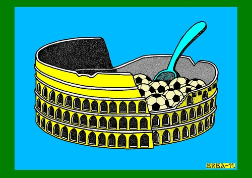 Cartoon: Gnocchi alla Romana (medium) by srba tagged pizzapitch,italian,food,gnocchi,pasta,colosseum,footbal