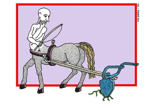 Cartoon: Riddle (medium) by srba tagged centaurs,plowing,plough