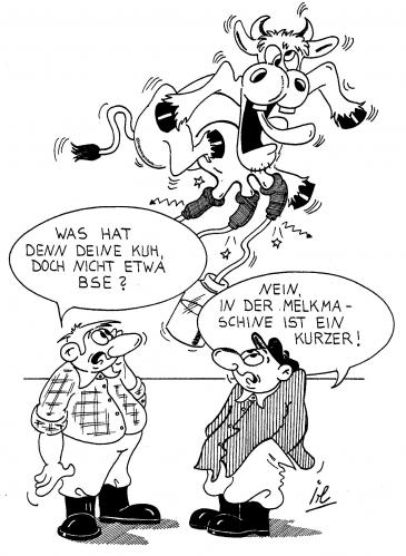 Cartoon: BSE ind der Melkmaschine (medium) by irlcartoons tagged gesundheit,health,melken,mcd,bse,milk,milch,stall,kurzschluß,cow,kuh,farmer,bauer