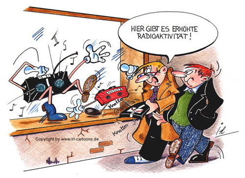 Cartoon: Radioaktivität (medium) by irlcartoons tagged radioaktivität,strahlenmessung,strahlenmessgerät,radio,musik,wortwitz,geigerzähler,alpha,beta,gamma