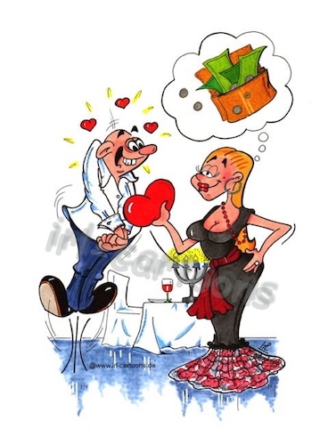 Cartoon: Valentinstag (medium) by irlcartoons tagged valentinstag,valentin,liebe,love,verliebt,paar,ehe,ehealltag,beziehung,geschenke,herz,geldgier,berechnung,freundschaft,liebesmensch,romantik,brauchtum,brauch,tradition,blumen,rosen,schokoherzen,partner,partnerschaft,liebesbeweis