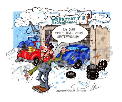 Cartoon: Winterfreuden (medium) by irlcartoons tagged winterfreuden,winter,schnee,werkstatt,unfall,gewinn,umsatz,umsatzsteigerung,reparaturwerkstatt,mechaniker,schaden,versicherung,meisterbetrieb,auto,automobil,autowerkstatt