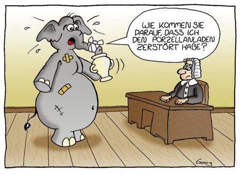 Cartoon: Vor Gericht (medium) by Georg tagged elefant,gericht,porzellan,unschuldig