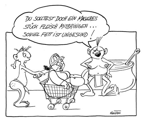 Cartoon: Gute Zutat (medium) by vauvau tagged kannibalen,einkaufen,zutaten,mann,frau