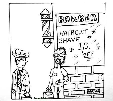 Cartoon: half off shave (medium) by cartoonme1 tagged shaved,barber,funny,odd,weird,gag,haircut,humor