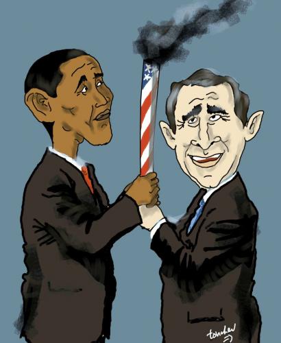 Cartoon: US Presidency Relay (medium) by Bravemaina tagged usa,president,george,bush,barack,obama