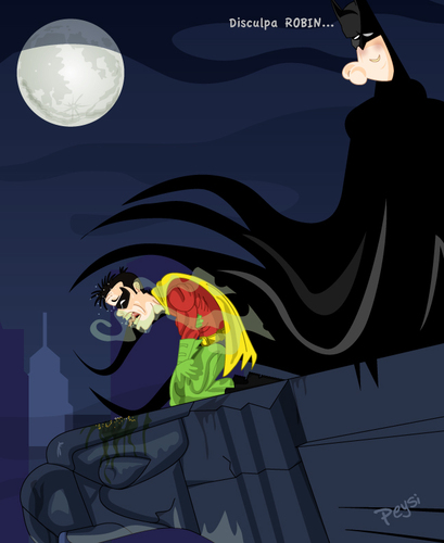 Cartoon: Disculpa Robin (medium) by ELPEYSI tagged robin,batman,noche,gargola