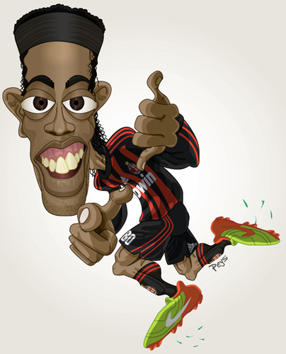 Cartoon: Ronaldinho Gaucho (medium) by ELPEYSI tagged ronaldinho,gaucho,milan,brasil,futbol,soccer,80