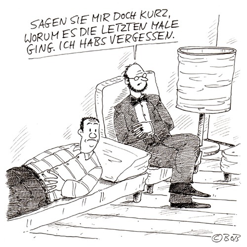 Cartoon: Vergessen... (medium) by Christian BOB Born tagged couch,analyse,psychiater,patient,therapeut,gesprächstherapie,couch,analyse,psychiater,patient,therapeut,gesprächstherapie,psyche,therapie