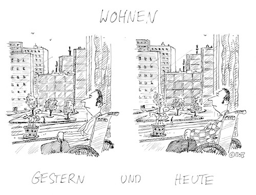 Cartoon: Wohnen...gestern und heute (medium) by Christian BOB Born tagged wohnen,architektur,monotonie,betonwüste,wohnen,architektur,monotonie,betonwüste