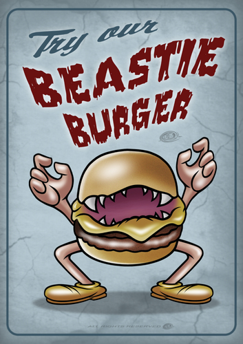 Cartoon: Vorsicht Fleisch (medium) by elle62 tagged burger,monster,diner