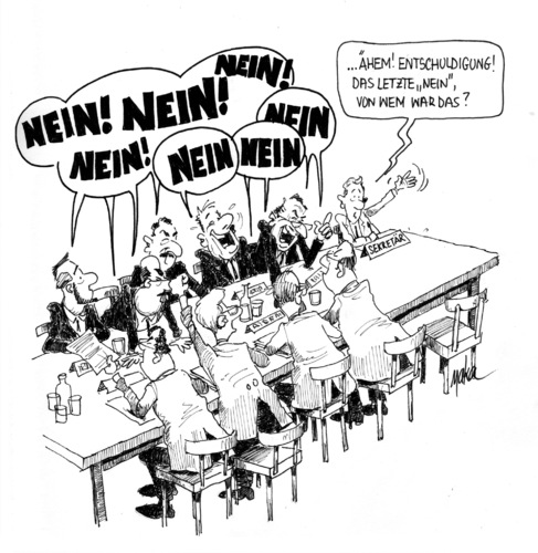 Cartoon: NEIN NEIN und nochmals NEIN (medium) by kama tagged konfliktlöungen,politisches,verständnis,koalitionsverhandlungen,koalitionen,nein,protokoll