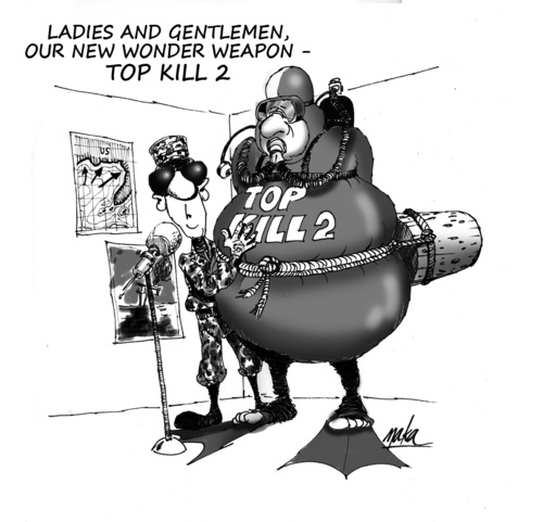 Cartoon: top kill 2 simple solution (medium) by kama tagged oil,pest,topkill,technology,human,spirit,cartoon