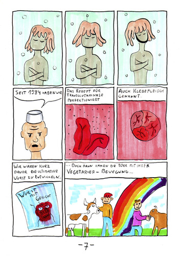 Cartoon: Legend of Transglutaminase (medium) by Blogrovic tagged 24h,comic,transglutaminase,klebefleisch,wurst,fleisch