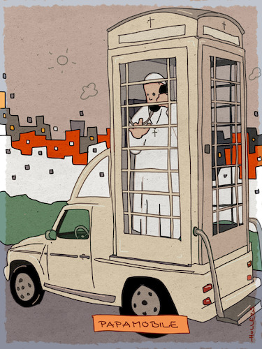 Cartoon: New mobile (medium) by hollers tagged papamobile,mobile,mobilephone,pope,papamobil,telephone,car,communication,papamobile,mobile,mobilephone,pope,papamobil,telephone,car,communication