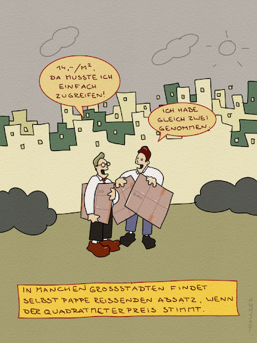 Cartoon: proqm! (medium) by hollers tagged miete,mietpreis,preisspiegel,wohnraum,karton,pappe,großstadt,miete,mietpreis,preisspiegel,wohnraum,karton,pappe,großstadt