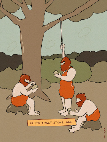 Cartoon: Smart stone age (medium) by hollers tagged smart,phone,stone,age,society,stare,communication,lifestyle,it,history,smart,phone,stone,age,society,stare,communication,lifestyle,it,history