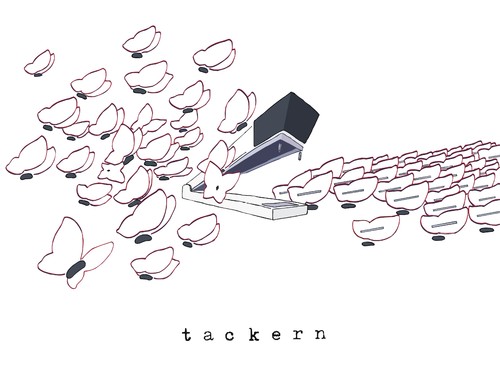 Cartoon: tackern (medium) by hollers tagged education,erziehung,tacker,schmetterlinge,butterflies,bürokratie,erziehung,schmetterlinge,bürokratie
