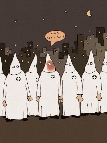 Cartoon: Was? (medium) by hollers tagged trump,kkk,anonym,maske,orange,gesichtscreme,unerkannt,kukluxklan,usa,rassismus,demokratie,trump,kkk,anonym,maske,orange,gesichtscreme,unerkannt,kukluxklan,usa,rassismus,demokratie