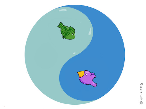 Cartoon: Yin Yang (medium) by hollers tagged philosophy,yin,yang,fish,bird,waves,water,philosophy,yin,yang,fish,bird,waves,water