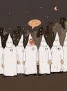 Cartoon: Was? (small) by hollers tagged trump,kkk,anonym,maske,orange,gesichtscreme,unerkannt,kukluxklan,usa,rassismus,demokratie