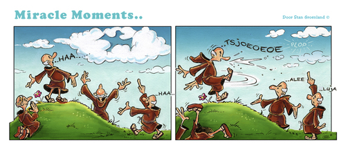 Cartoon: Miracle Moments (medium) by Stan Groenland tagged monk,believing,peace,religion,art,comic,miracles,cartoon