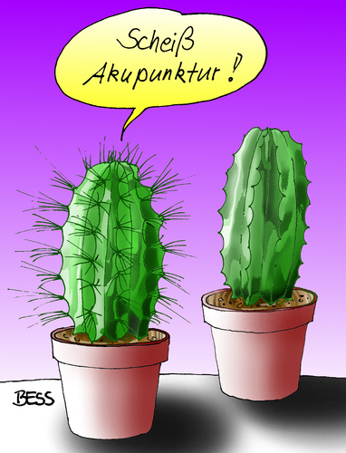 Cartoon: Akupunktur (medium) by besscartoon tagged akupunktur,nadeln,stachel,medizin,doktor,arzt,kaktus,kakteen,blumentopf,bess,besscartoon,alternativ